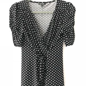 Express Ruched Sleeve Tie Front V-Neck Wrap Top